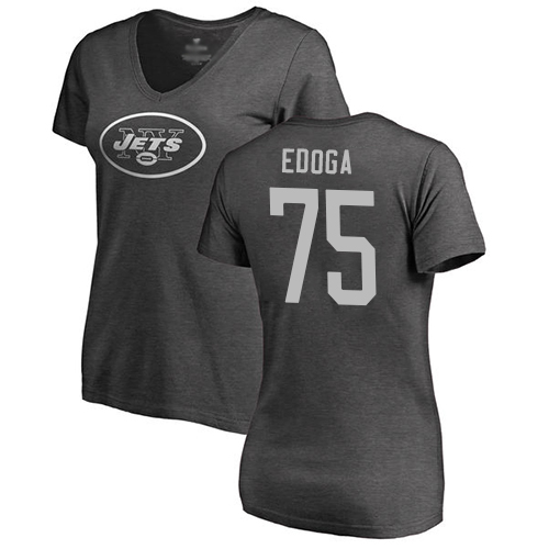 New York Jets Ash Women Chuma Edoga One Color NFL Football #75 T Shirt
